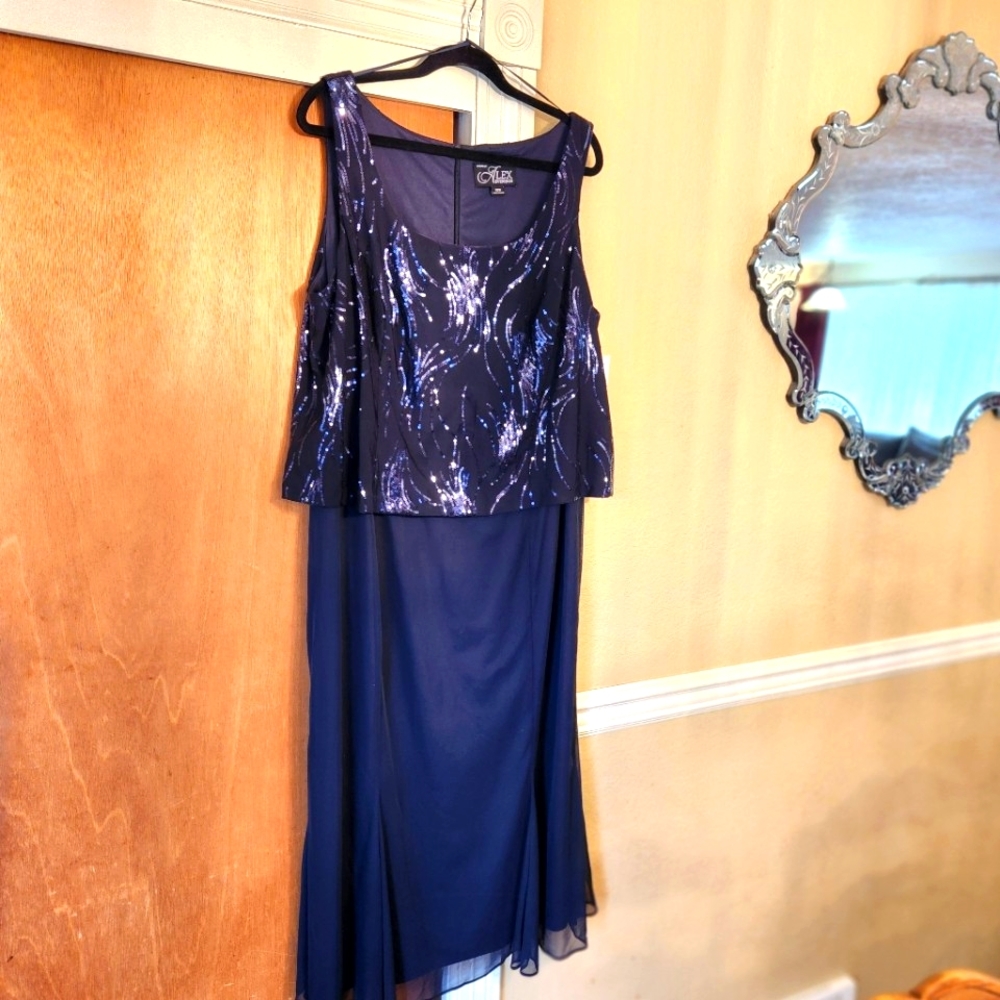 Alex Evening NWT 18W Blue formal cocktail sequin dress